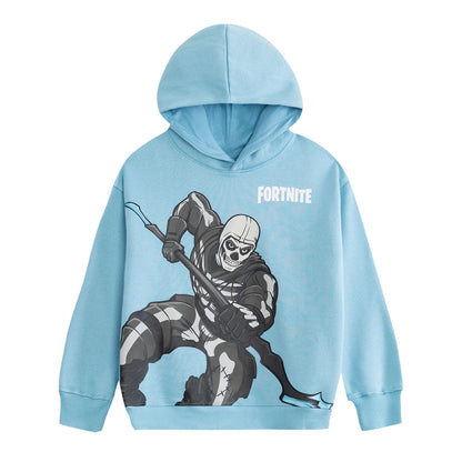 Blue - Front - Fortnite Childrens-Kids Skull Trooper Logo Hoodie