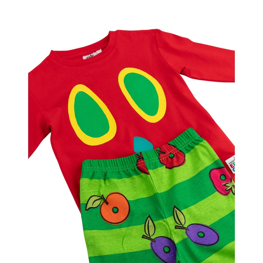 Red - Side - The Very Hungry Caterpillar Childrens-Kids Eric Carle Long-Sleeved Long Pyjama Set
