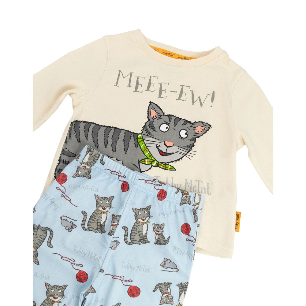 Multicoloured - Back - Tabby McTat Childrens-Kids Meee-ew Long-Sleeved Long Pyjama Set