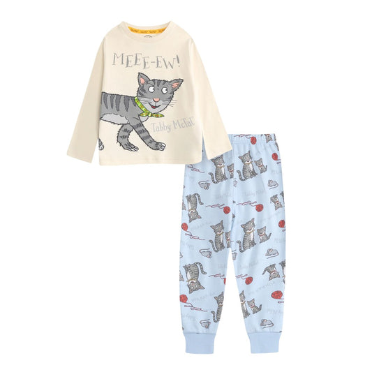 Multicoloured - Front - Tabby McTat Childrens-Kids Meee-ew Long-Sleeved Long Pyjama Set
