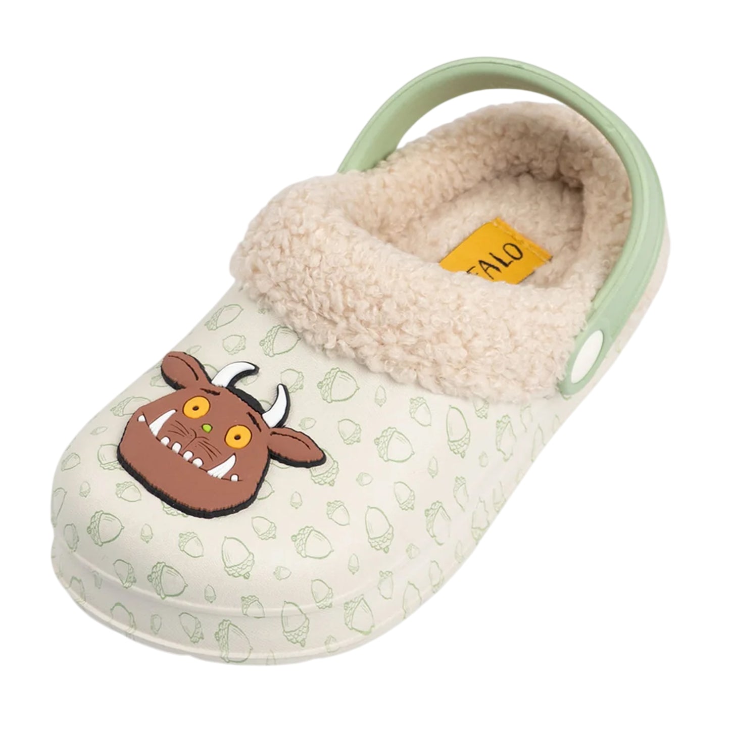 Brown-White-Green - Front - The Gruffalo Childrens-Kids Character Face Clogs