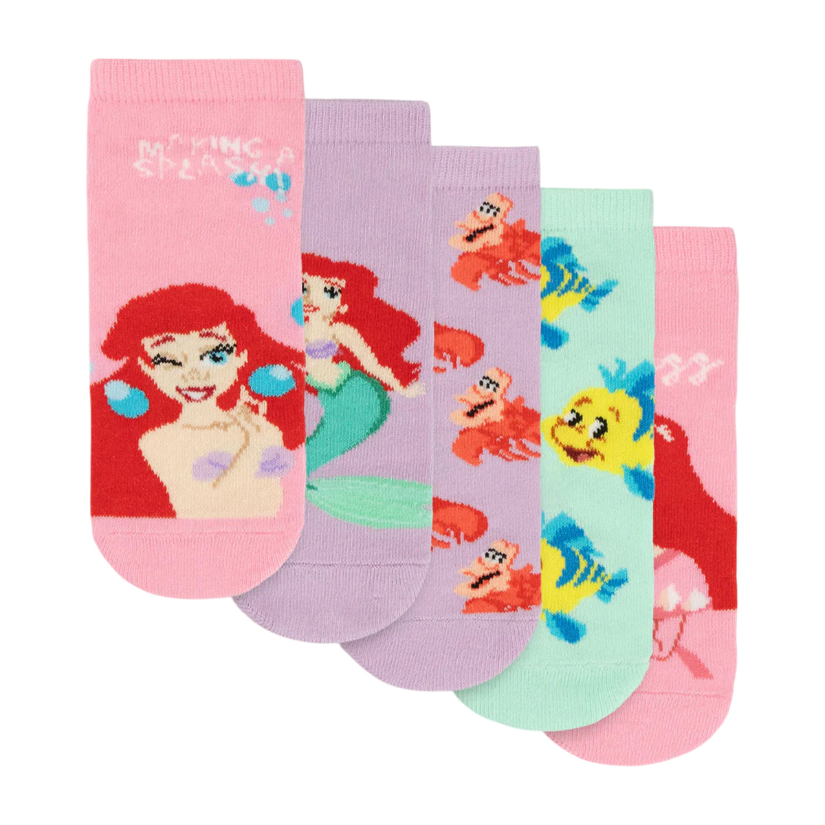 Multicoloured - Front - The Little Mermaid Girls Ariel Socks Set (Pack of 5)