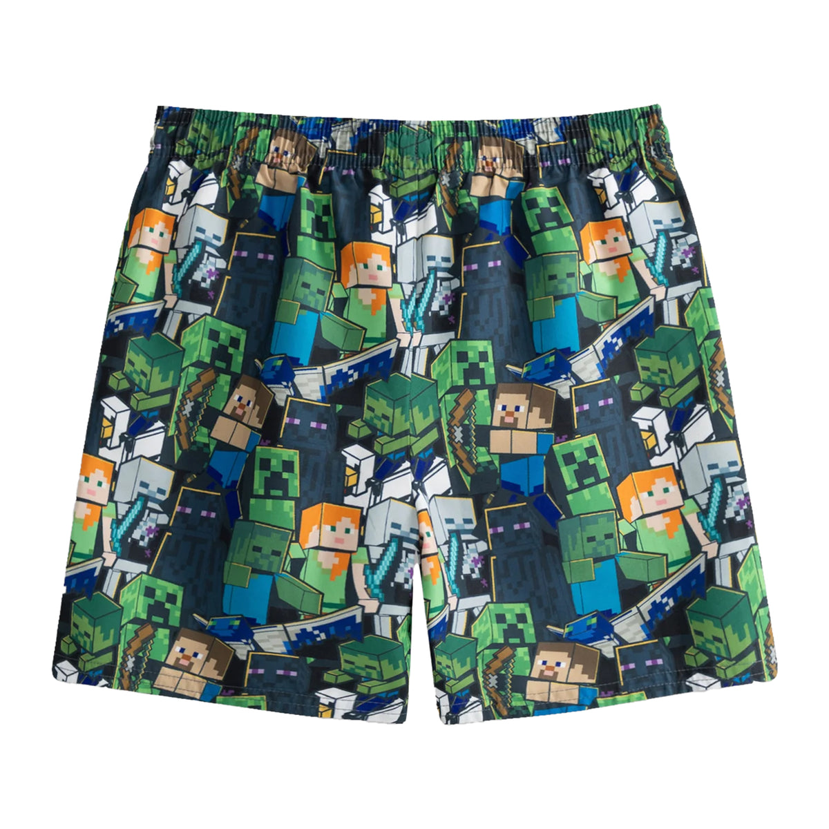 Green - Back - Minecraft Boys Minecraft Character Swim Shorts