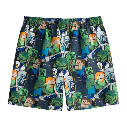 Green - Back - Minecraft Boys Minecraft Character Swim Shorts