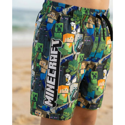 Green - Close up - Minecraft Boys Minecraft Character Swim Shorts