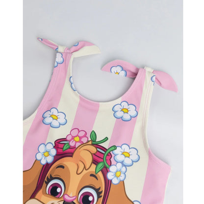 Pink-White - Side - Paw Patrol Girls Skye Polyester Blend One Piece Swimsuit