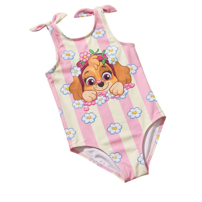 Pink-White - Close up - Paw Patrol Girls Skye Polyester Blend One Piece Swimsuit