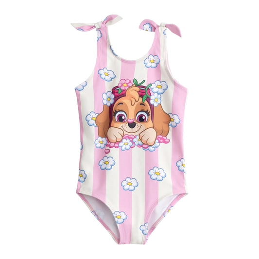 Pink-White - Front - Paw Patrol Girls Skye Polyester Blend One Piece Swimsuit