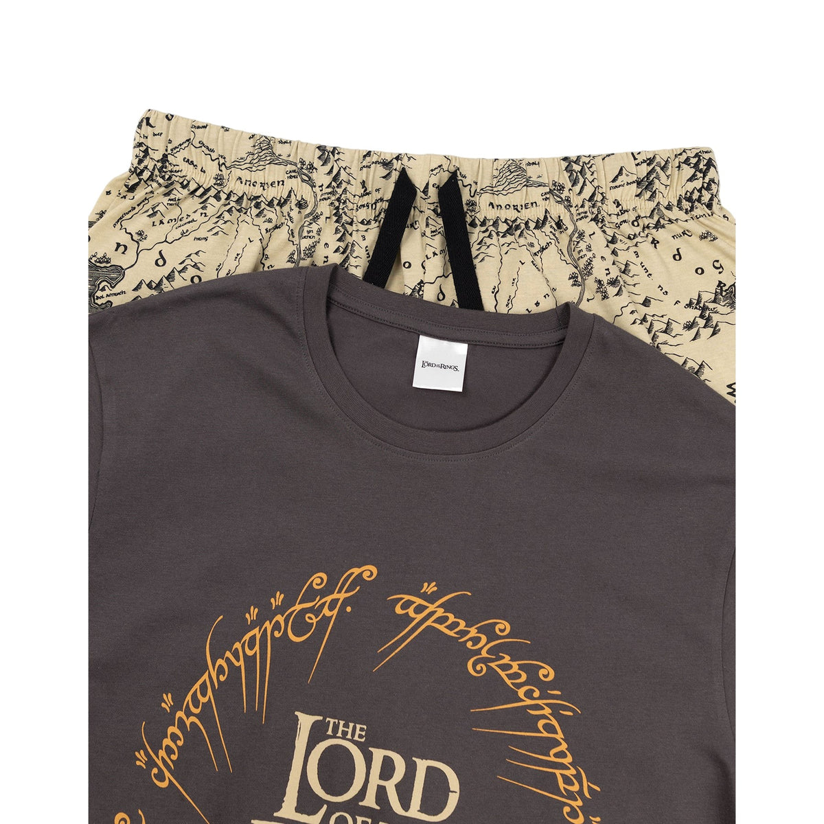 Black - Pack Shot - Lord Of The Rings Mens Middle Earth Map Cotton Short Pyjama Set