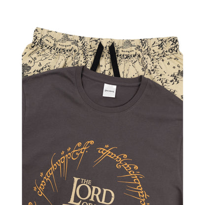 Black - Pack Shot - Lord Of The Rings Mens Middle Earth Map Cotton Short Pyjama Set