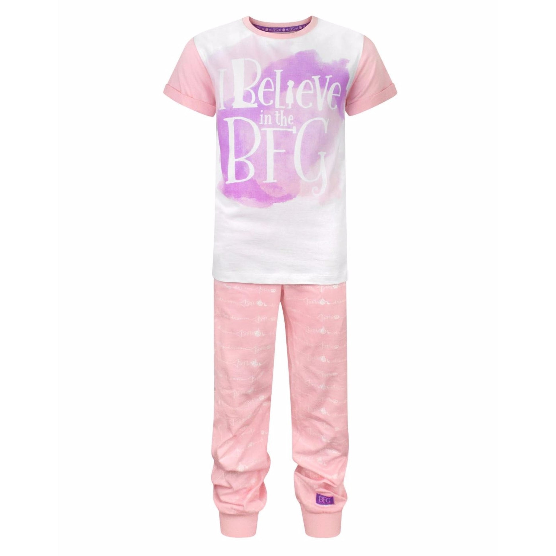 Pink-White - Front - The BFG Childrens-Girls Official I Believe In The BFG Pyjama Set