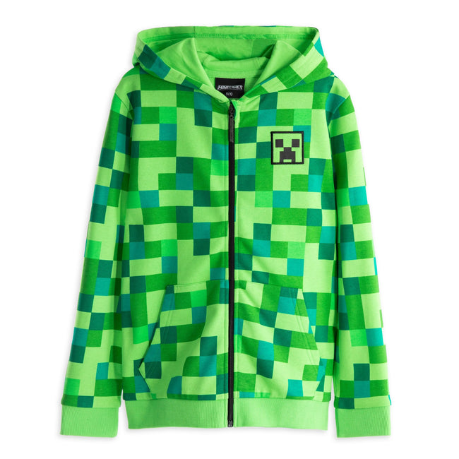 Pixel Green - Front - Minecraft Childrens-Boys Creeper Character Hoodie