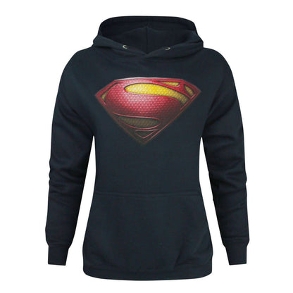 Blue - Front - Superman Womens-Ladies Man Of Steel Logo Hoodie