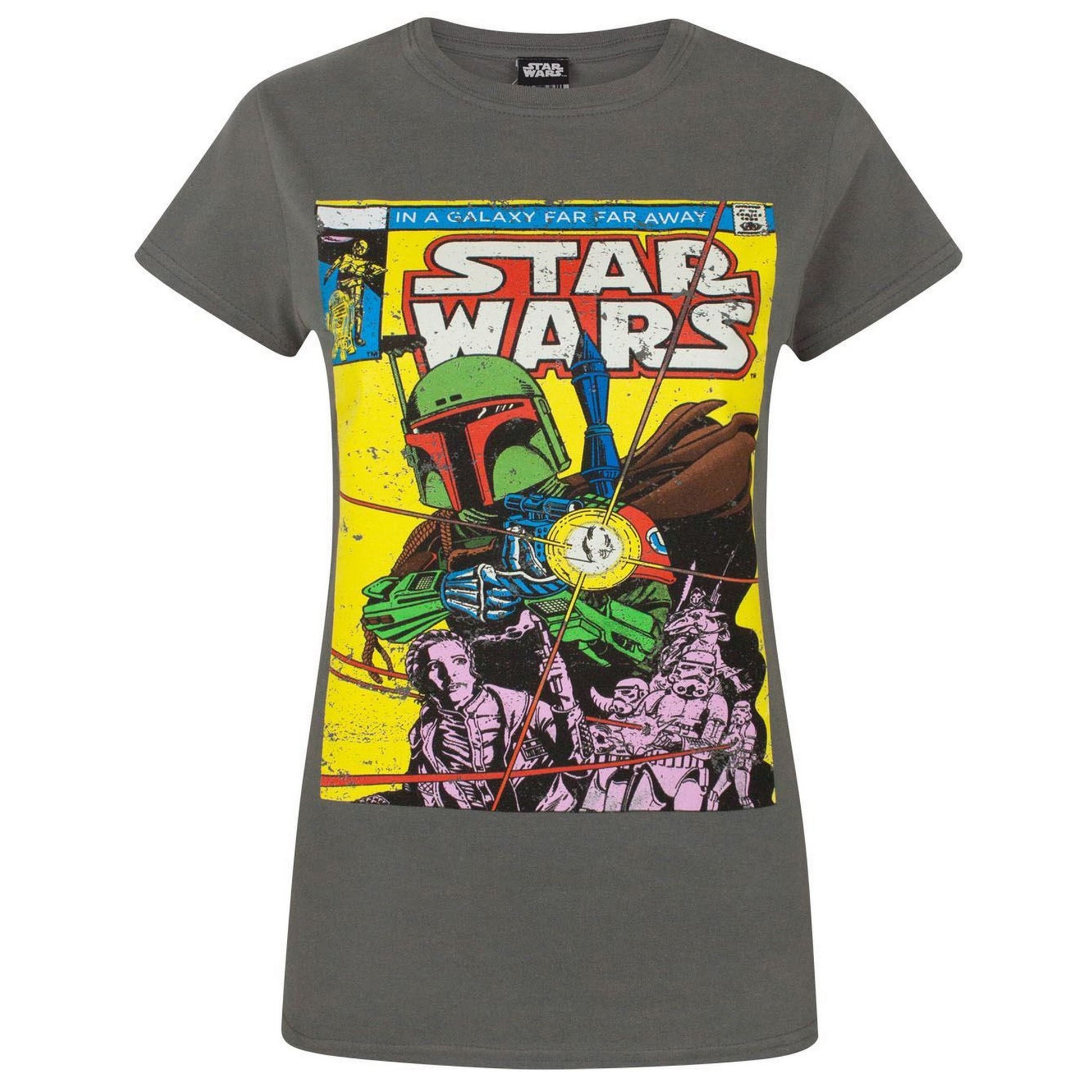 Charcoal - Front - Star Wars Womens-Ladies Boba Fett Comic T-Shirt