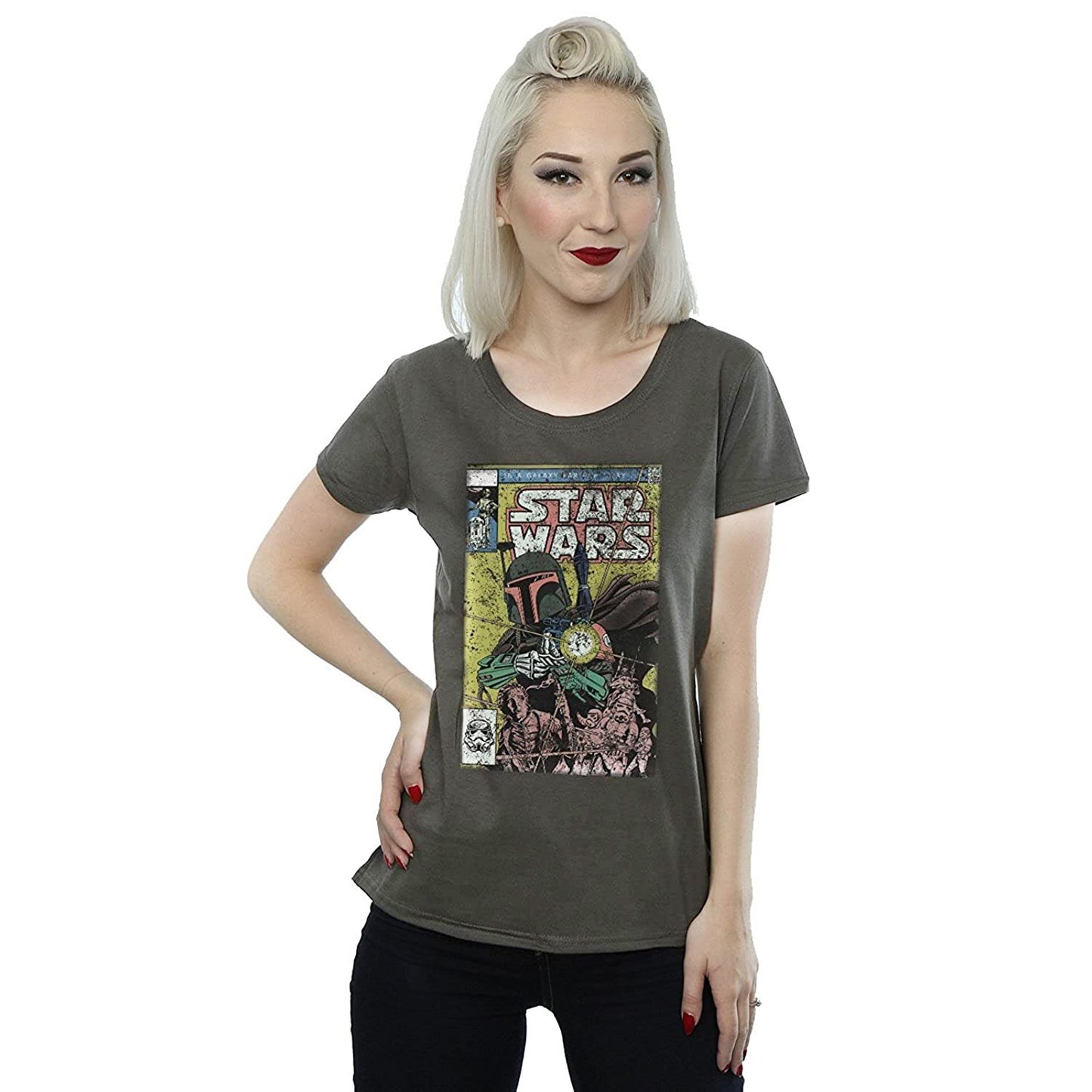 Charcoal - Side - Star Wars Womens-Ladies Boba Fett Comic T-Shirt