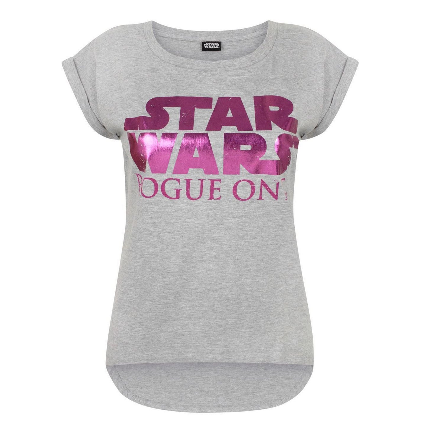 Grey-Pink - Front - Star Wars Womens-Ladies Rogue One Dipped Hem T-Shirt