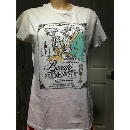 White - Side - Disney Womens-Ladies Beauty And The Beast Poster T-Shirt