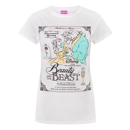 White - Front - Disney Womens-Ladies Beauty And The Beast Poster T-Shirt