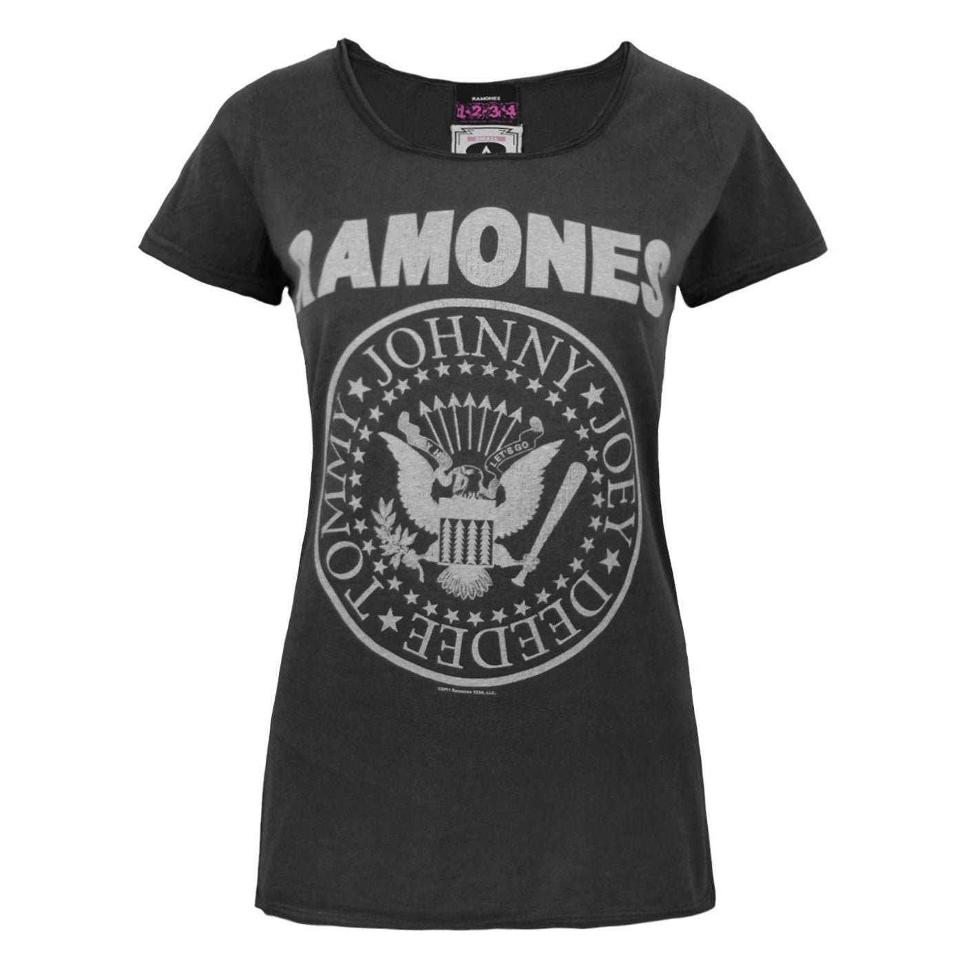 Charcoal - Front - Amplified Womens-Ladies Ramones Seal Logo T-Shirt
