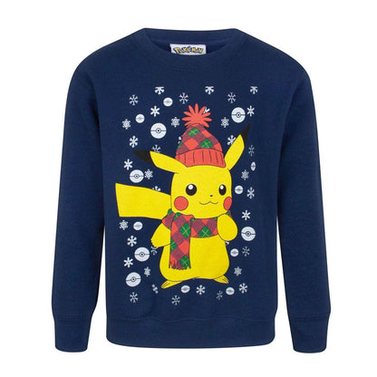Blue - Front - Pokemon Childrens-Kids Pikachu Christmas Sweatshirt