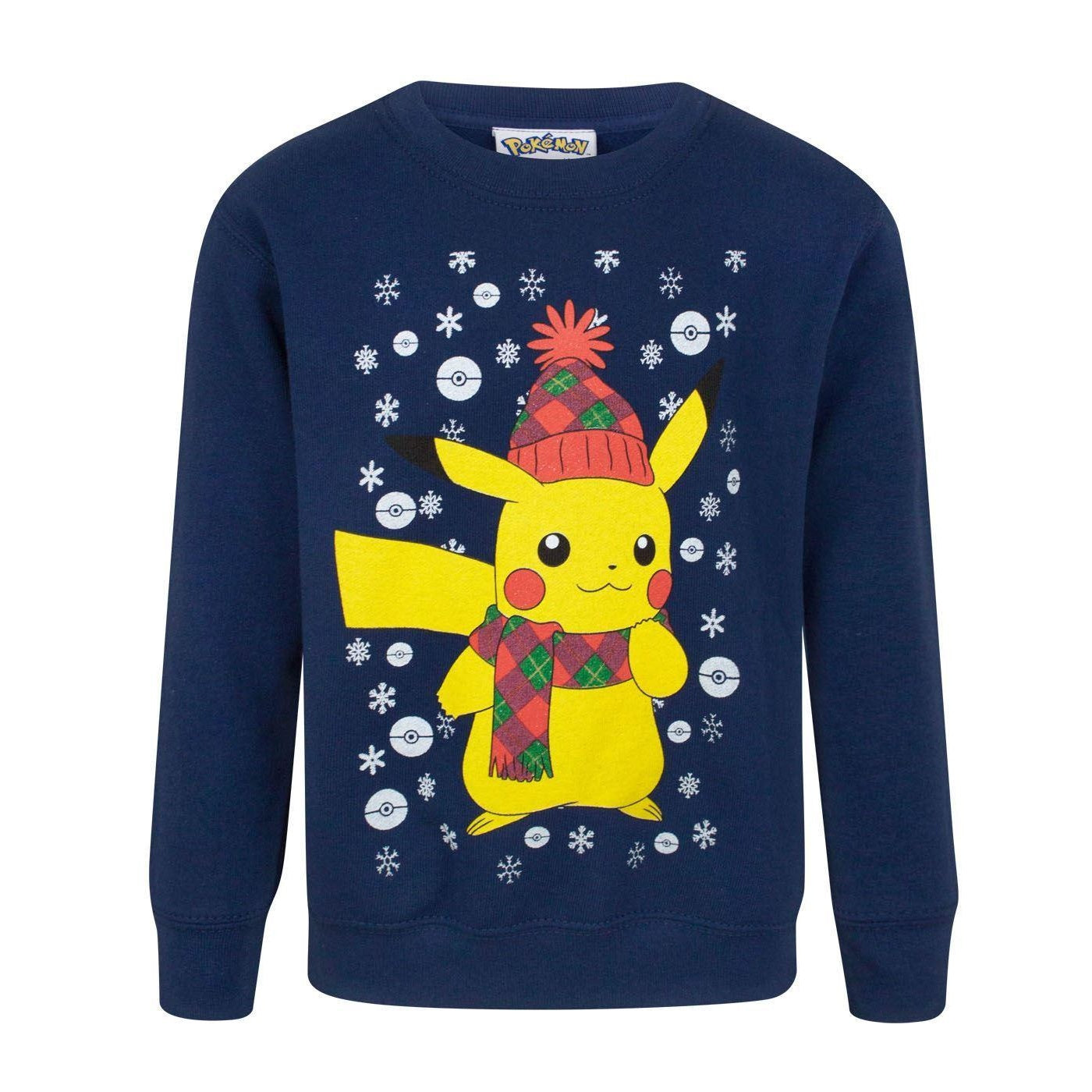 Blue - Front - Pokemon Childrens-Kids Pikachu Christmas Sweatshirt