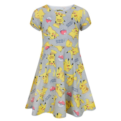 Multicoloured - Front - Pokemon Childrens Girls Pikachu Short Sleeved Dress