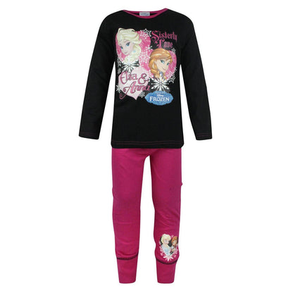 Black-Pink - Front - Frozen Official Girls Sisterly Love Pyjamas