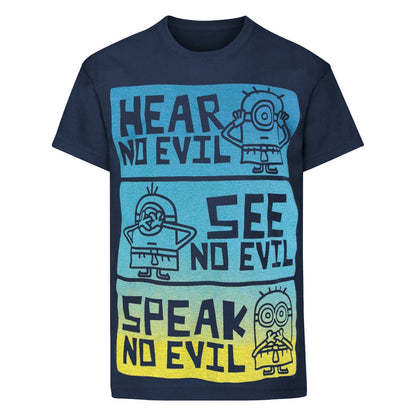 Blue - Front - Minions Official Childrens-Kids No Evil T-Shirt