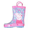 Blue-Pink - Back - Peppa Pig Girls Flower Wellington Boots