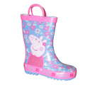 Blue-Pink - Side - Peppa Pig Girls Flower Wellington Boots