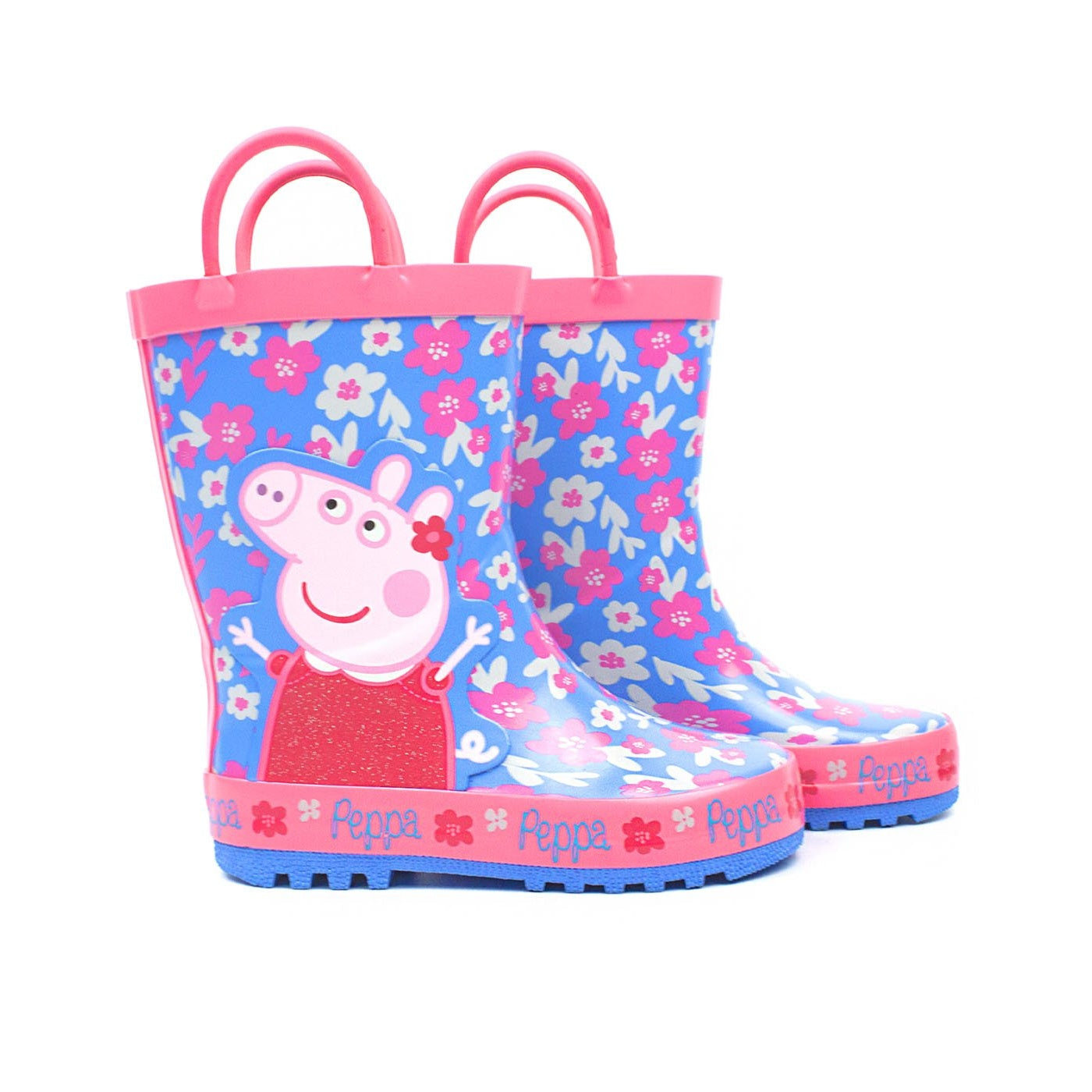 Blue-Pink - Close up - Peppa Pig Girls Flower Wellington Boots