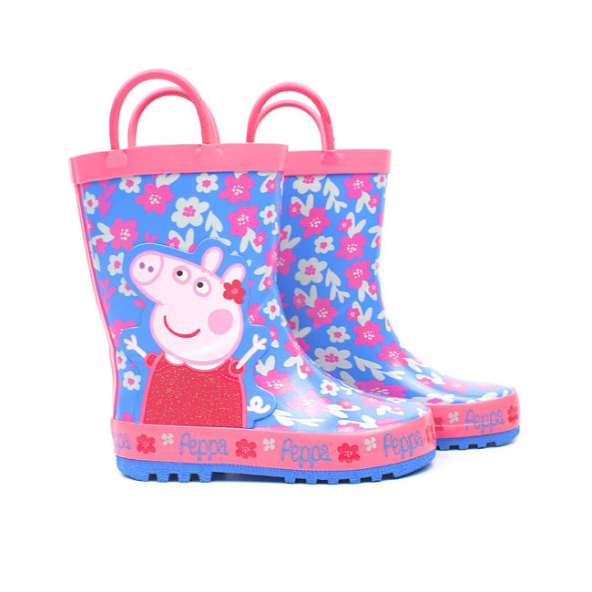 Blue-Pink - Close up - Peppa Pig Official Girls Flower Character Wellies