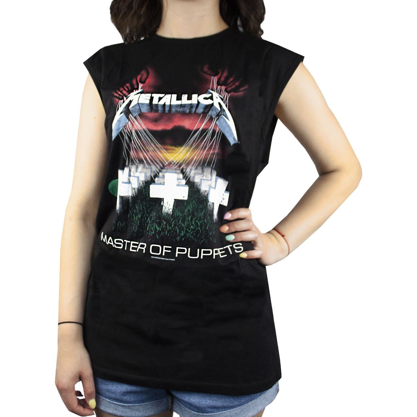 Black - Back - Amplified Womens-Ladies Metallica Master Of Puppets Sleeveless T-Shirt