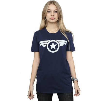 Navy - Side - Captain America: Super Soldier Womens-Ladies Logo T-Shirt