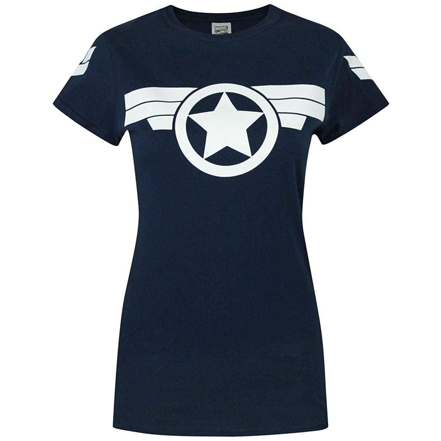 Navy - Front - Captain America: Super Soldier Womens-Ladies Logo T-Shirt