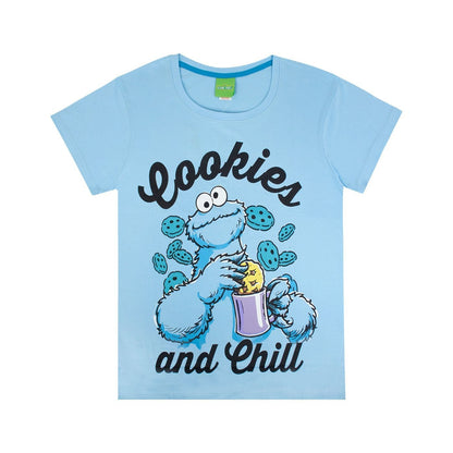 Blue - Back - Sesame Street Womens-Ladies Cookie Monster Pyjamas