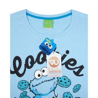 Blue - Side - Sesame Street Womens-Ladies Cookie Monster Pyjamas