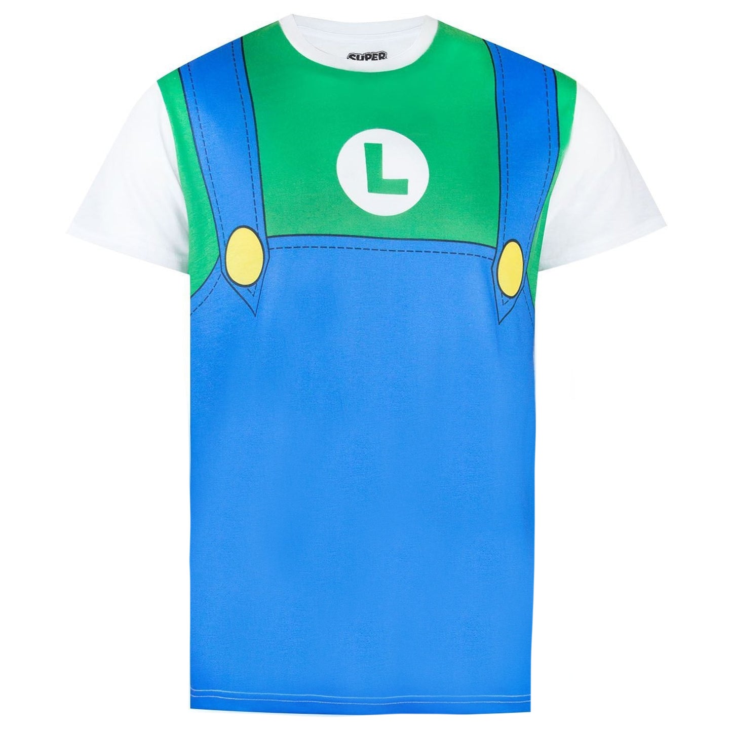 White-Green-Blue - Front - Super Mario Mens Luigi Costume T-Shirt