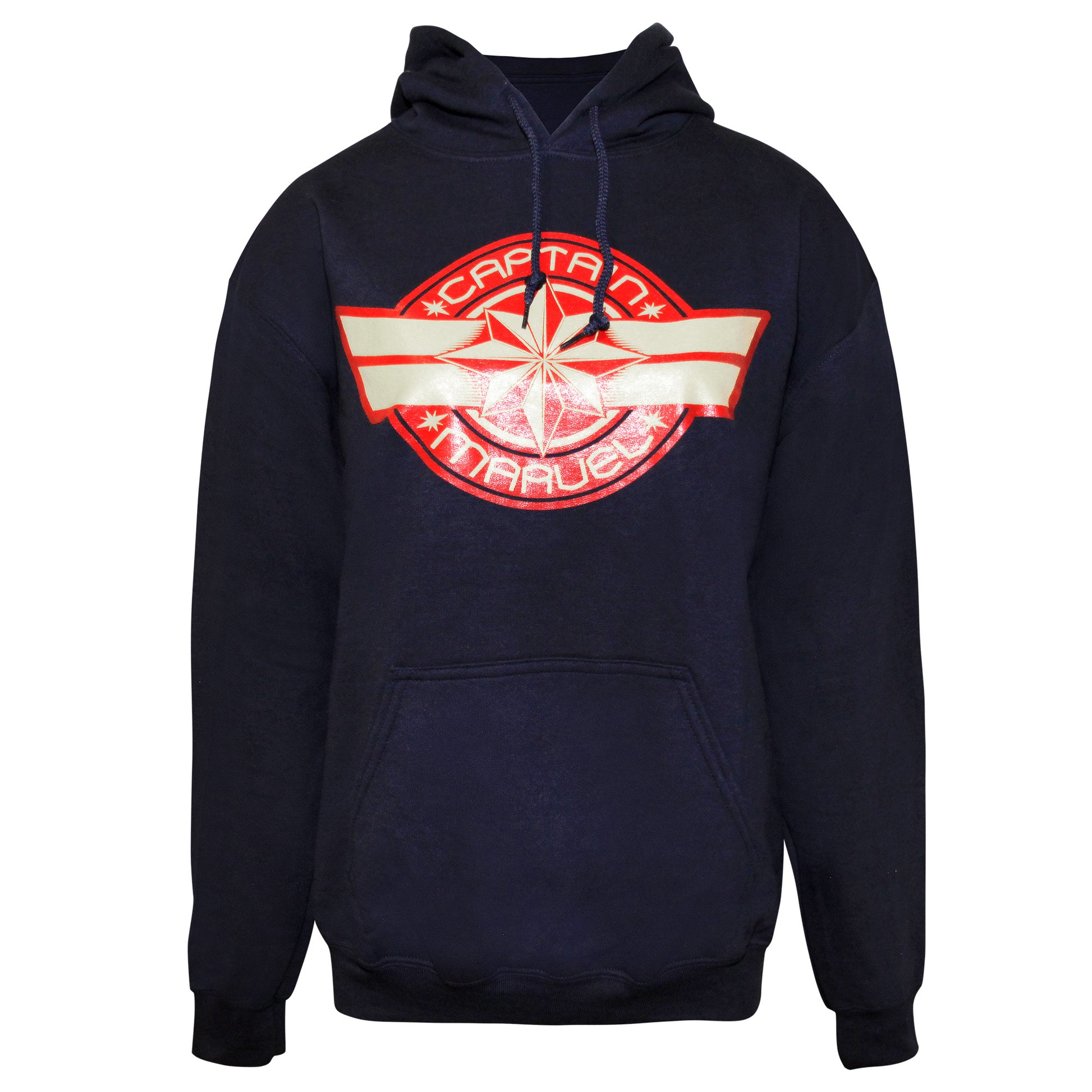 Navy - Front - Captain Marvel Womens-Ladies Logo Hoodie