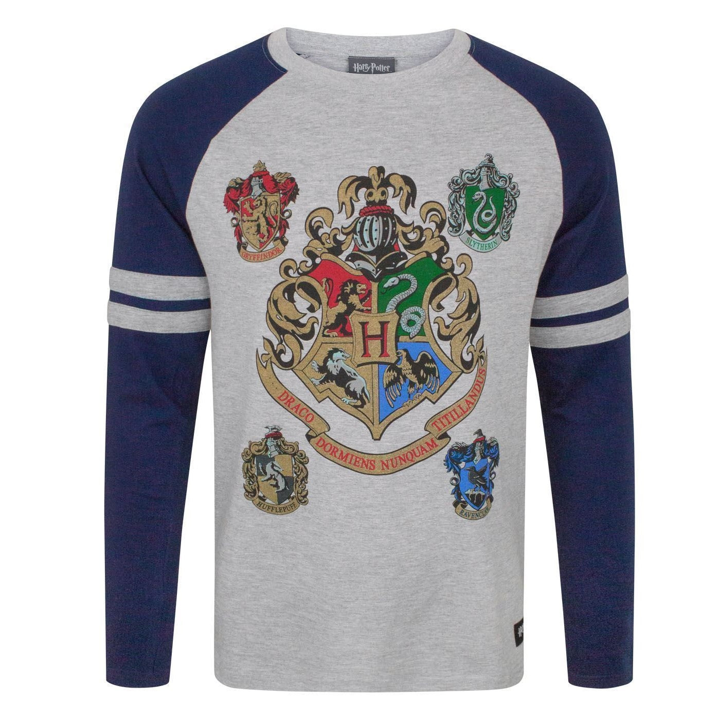 Grey-Navy - Front - Harry Potter Mens Hogwarts Raglan Top