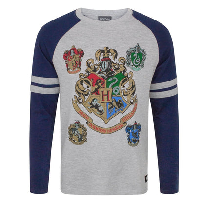 Grey-Navy - Front - Harry Potter Mens Hogwarts Raglan Top