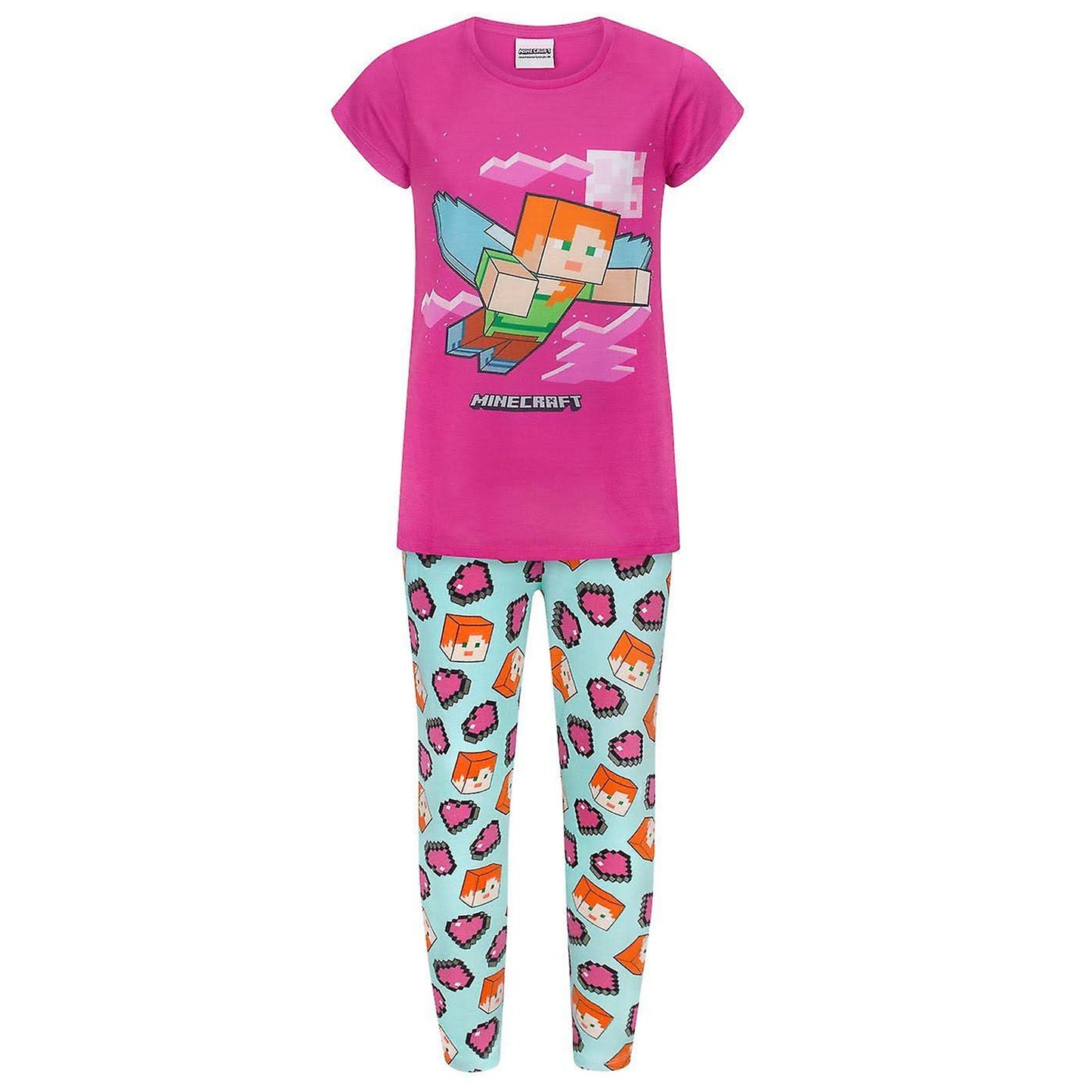 Pink-Blue - Back - Minecraft Girls Alex Pyjama Set