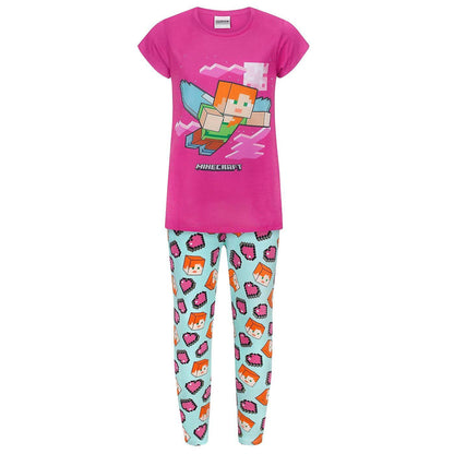 Pink-Blue - Back - Minecraft Girls Alex Pyjama Set