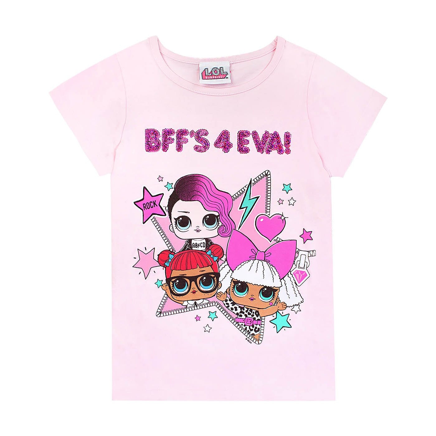 Pink - Front - LOL Surprise Girls Dolls BFFS 4 EVA Reversible Sequins T-Shirt