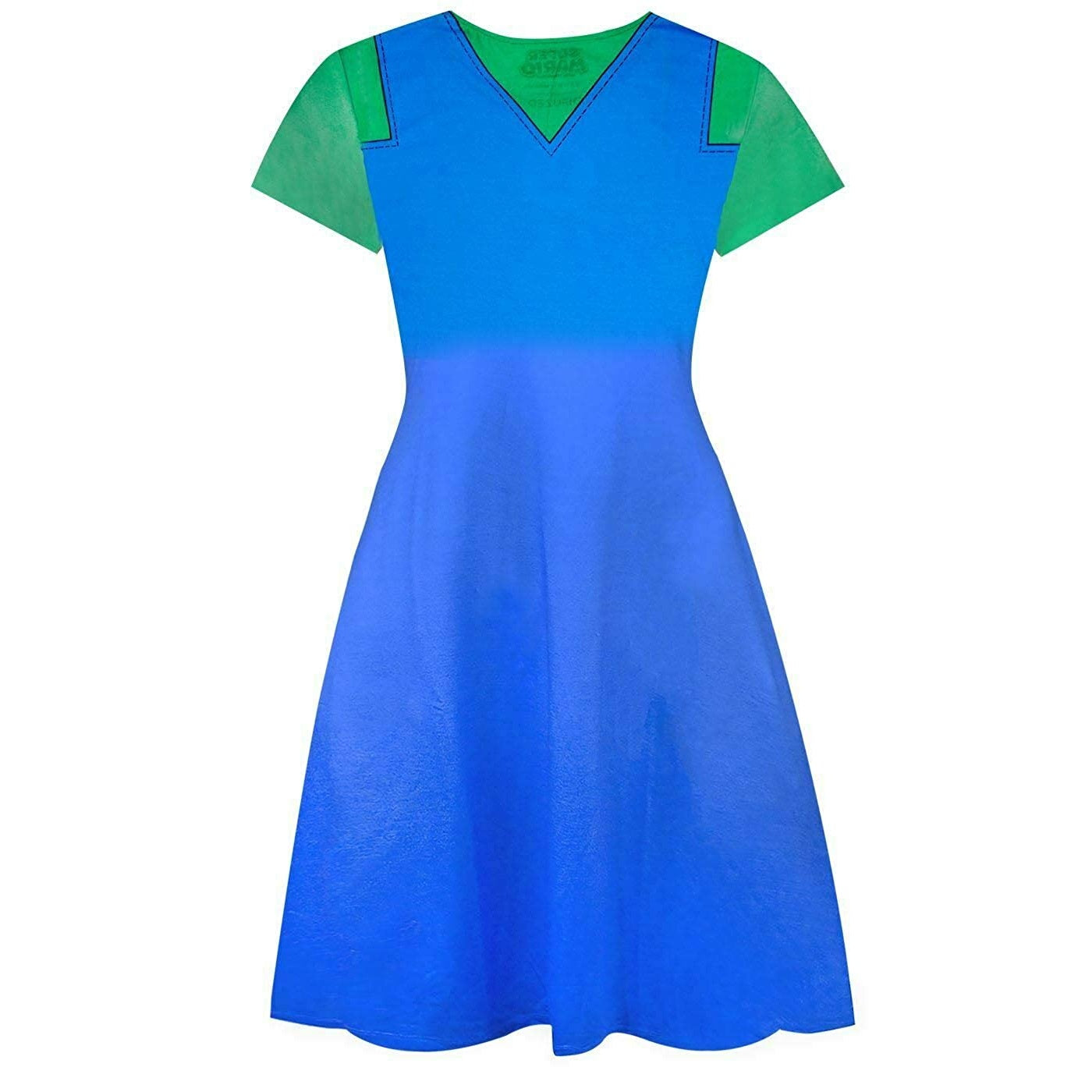 Blue-Green - Back - Super Mario Womens-Ladies Luigi Costume Dress
