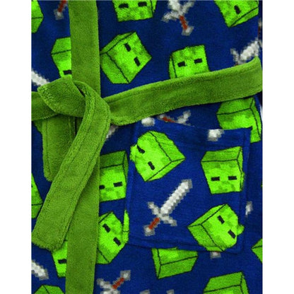 Blue-Green - Close up - Minecraft Boys Zombie Steve And Sword Dressing Gown