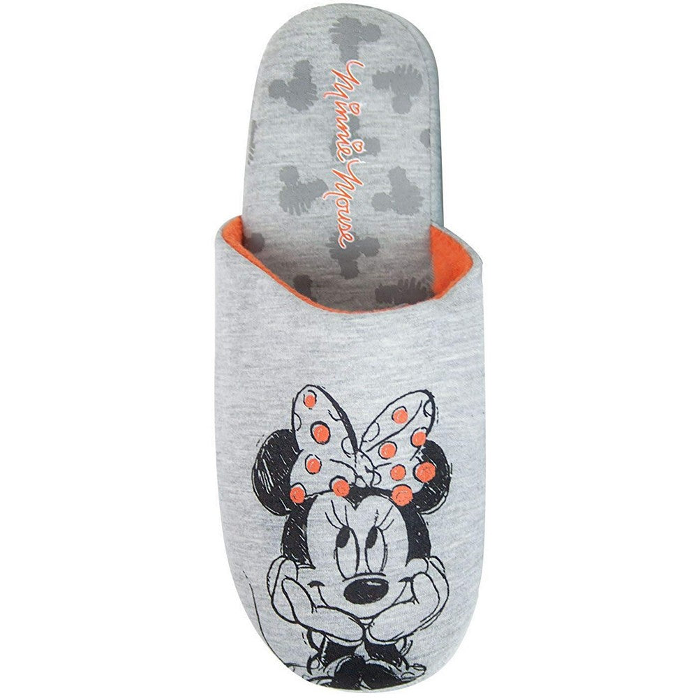 Grey - Back - Disney Minnie Mouse Sketch Womens-Ladies Slippers