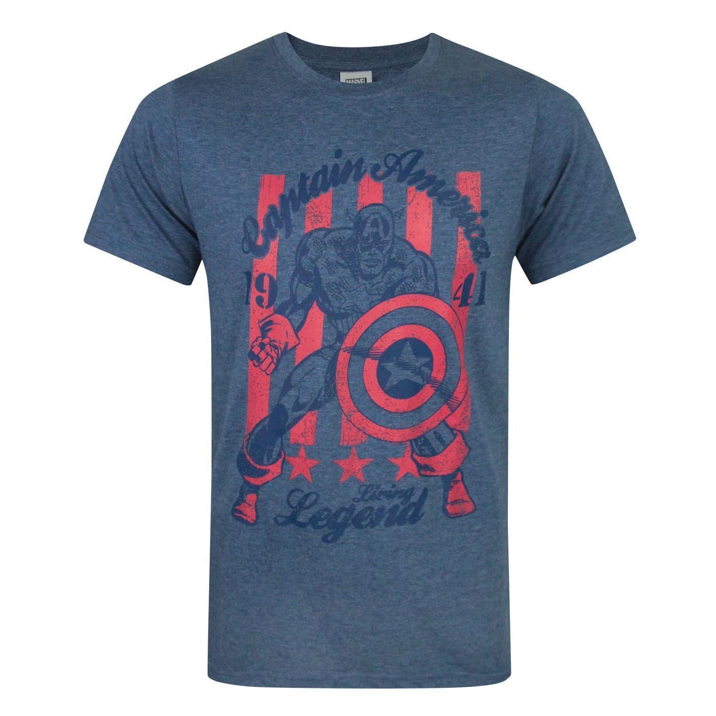 Blue Marl - Front - Captain America Mens Living Legend T-Shirt