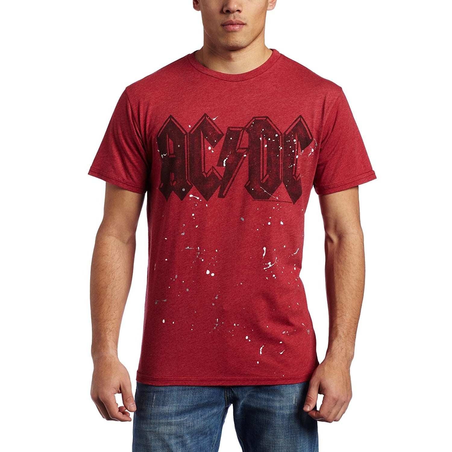 Red - Back - Junk Food Mens Paint Splatter AC-DC T-Shirt