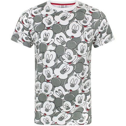 White-Grey - Front - Mickey Mouse Mens Faces All-Over Print T-Shirt